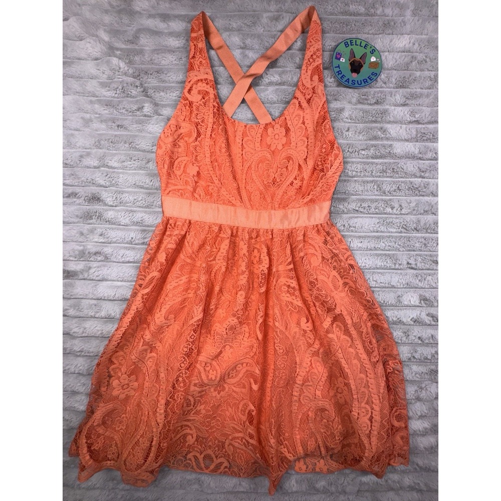 Alice+Olivia Dress Small Odette Peach Lace Silk Open Back Milkmaid Fit & Flare